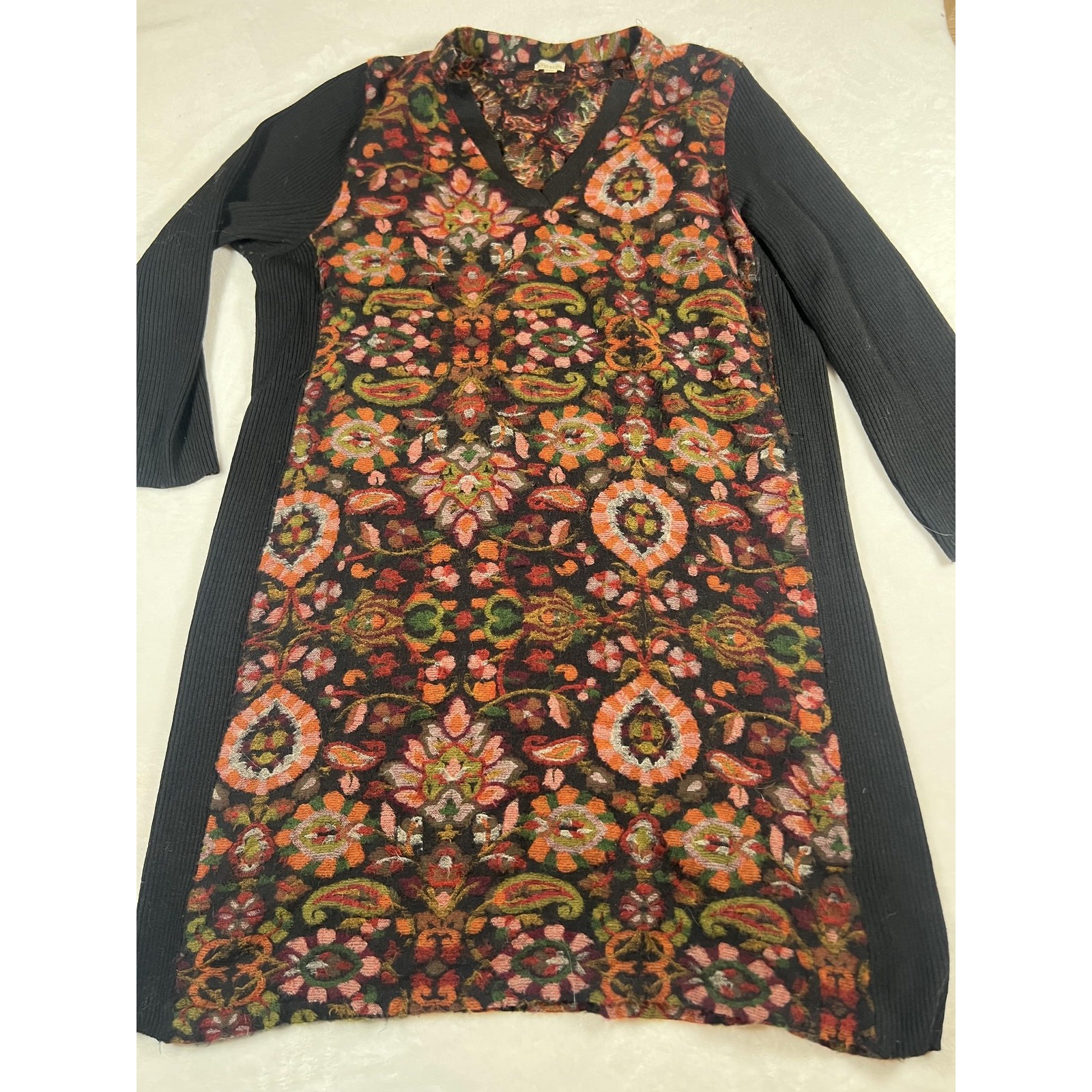 Xpression Dress Womens Xl Black Multicolor Floral Knit Sweater Tunic Boho